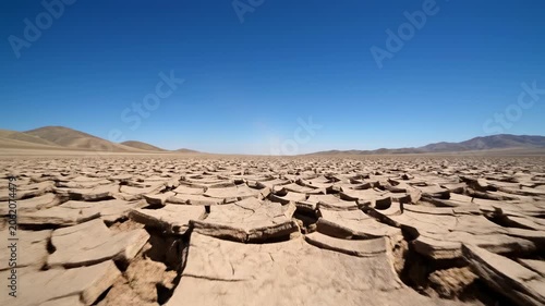 Dry cracked earth in vast desert landscape