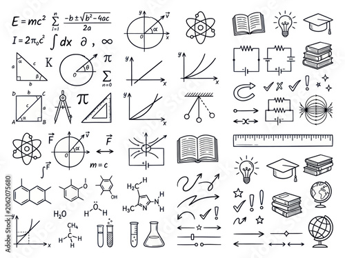 Canvas Print Hand drawn doodle set of science, math, and education symbols.