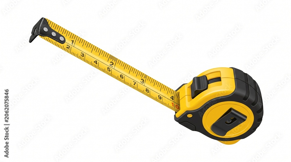 © haniya - An isolated image of a yellow and black tape measure extended on a white background