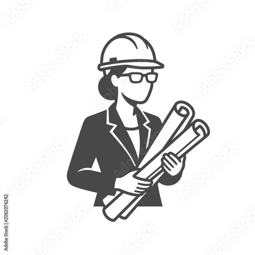 Female Engineer Holding Blueprints, Professional Construction Concept