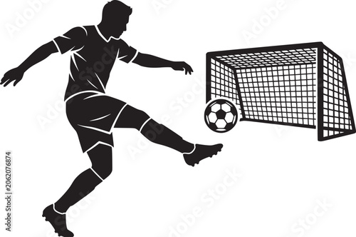  Soccer Player Shooting Goal Silhouette Illustration
