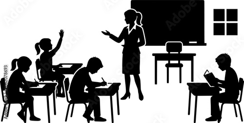 Teacher and Student Classroom Silhouette Collection, Education and School Learning Vector Set