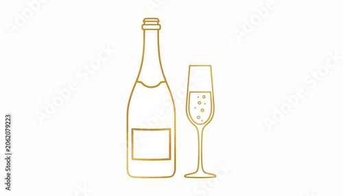 Fotografija Champagne, bottle, glass, wine, celebration, icon, vector, gold, luxury, drink