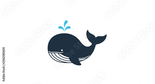 Photos Whimsical illustration of a dark blue whale spouting water against a clean white background