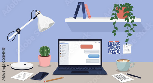 Canvastavla Home office workspace, modern desk setup, laptop and accessories, minimalist int