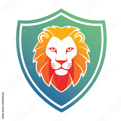 Lion Head Shield Illustration in Flat Design