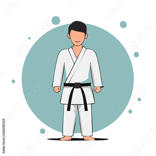 Karateka in martial arts uniform, flat design illustration