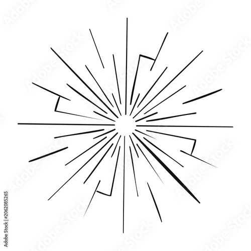 Minimalist black radiating lines burst on white