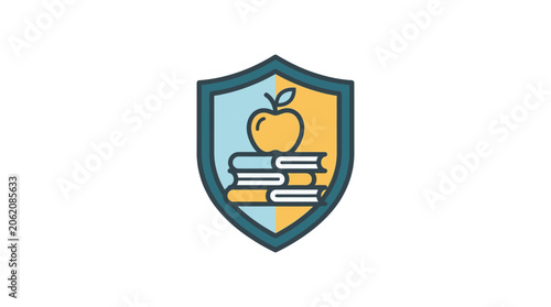 education shield logo with apple and books