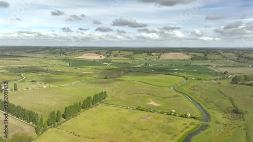 Farms over Winchelsea from a drone, East Sussex, England