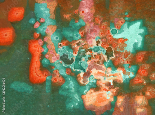 Abstract Watercolor Painting with Vibrant Teal, Orange, and Pink Hues. Creative Artistic Backdrop.