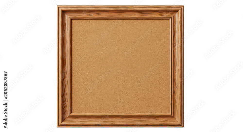 Fototapeta premium Empty square cork bulletin board with wooden frame isolated on transparent background