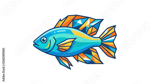Colorful Geometric Stained Glass Style Tropical Fish Illustration