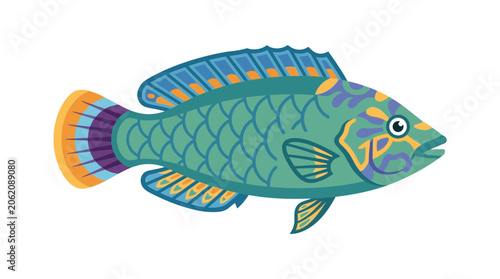 Colorful Parrotfish Illustration - Tropical Aquatic Life