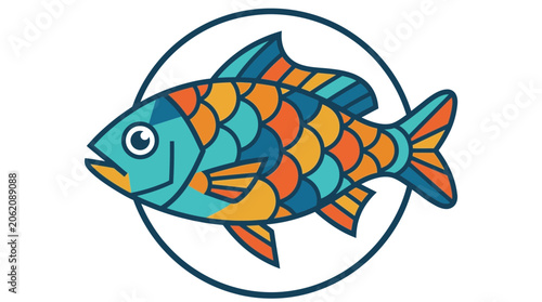 Colorful Mosaic Fish Illustration in Circular Frame