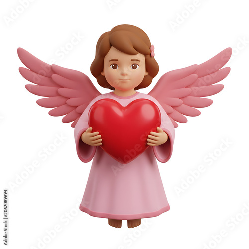 Cartoon woman in pink dress with heart