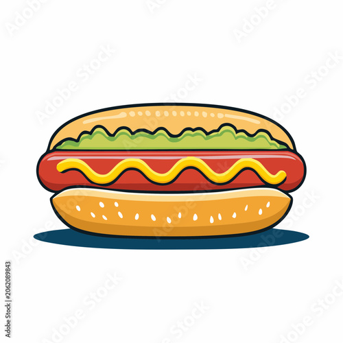Cartoon Hot Dog with Mustard and Relish
