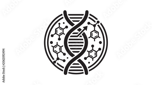 Bild auf Leinwand Dna Helix Medical Science Icon with Chemical Network Background and Genomic Stra