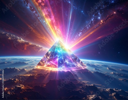 Cosmic pyramid, bright light, space