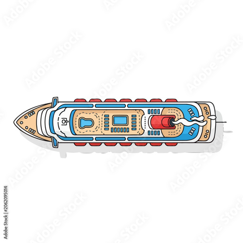 Εκτύπωση καμβά A top view illustration of a large passenger cruise ship on white background
