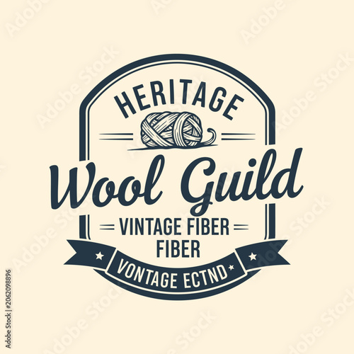 Fotografie Vintage craft guild logo featuring ball of wool yarn and knitting needles