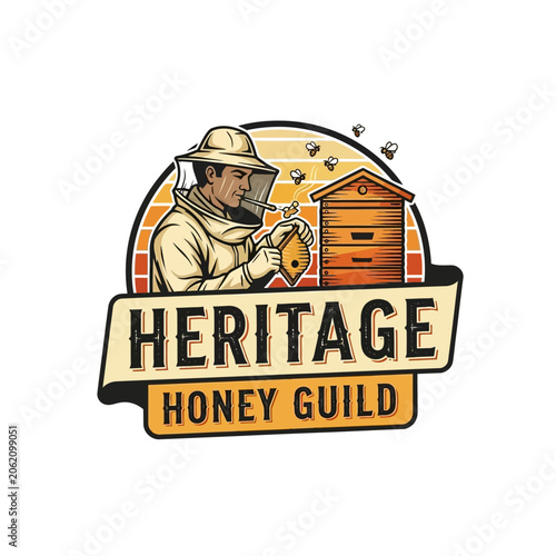 Konstfotografi Vintage heritage honey guild beekeeper badge illustration.