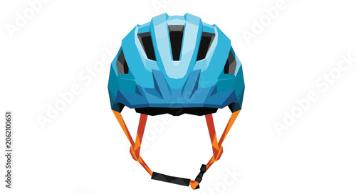 Low poly geometric illustration of a blue bicycle helmet