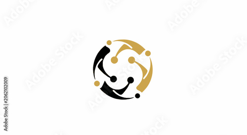 Abstract circular technology logo icon with circuit board lines and nodes in black and gold.