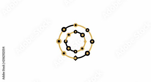 Abstract circular technology network logo icon with gold and black nodes on white background.