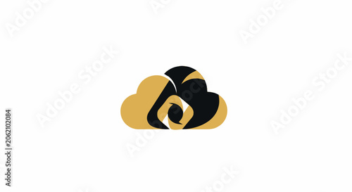 Abstract cloud camera lens logo design in gold and black colors.
