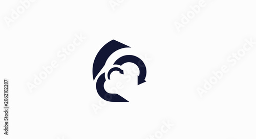 Abstract dark blue cloud icon with circular arrows representing data synchronization and cloud computing technology.