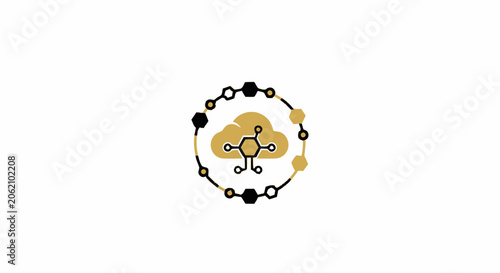 Abstract digital cloud computing and molecular network technology icon concept.
