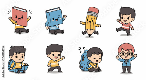 Adorable Cartoon Characters Representing Education and Learning Concepts.