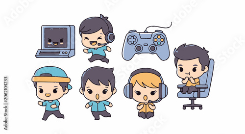 Adorable Cartoon Characters Representing Gaming and Technology Concepts.