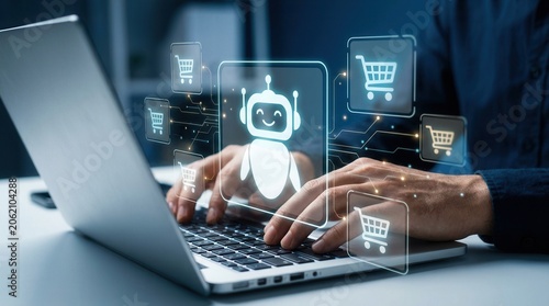 Person operating a laptop to manage AI agent tasks for online shopping and digital booking.