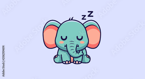 Adorable cartoon elephant sleeping soundly with closed eyes and cute expression.