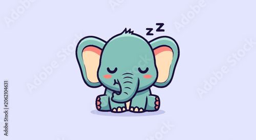 Adorable cartoon elephant sleeping peacefully with closed eyes and cute expression.