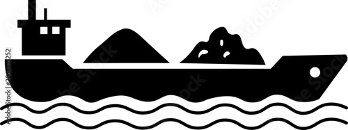 Bulk carrier ship transporting raw materials on ocean waves, freight glyph icon vector
