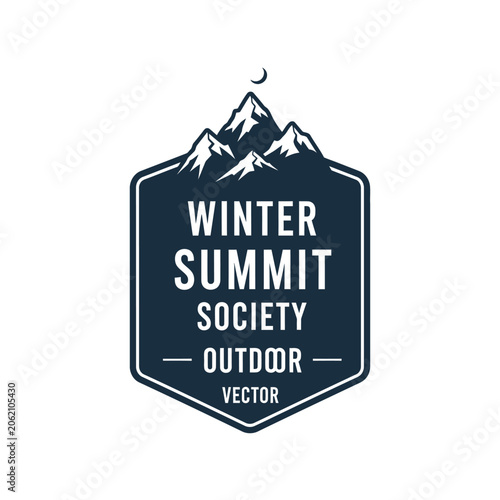 Fotografía Winter summit society outdoor vector badge with snow-capped mountain peaks