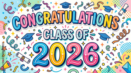Bright and festive celebration illustration for graduation honors and achievements for the class of 2026 with colorful elements