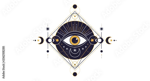 Tablou pe pânză Mystical Eye with Celestial and Geometric Elements.