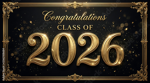 Elegant celebration of the graduating class of 2026 with gold accents and festive design for a memorable milestone event
