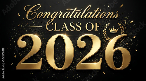 elegant celebration announcement for graduates of 2026 with gold lettering and festive dark background