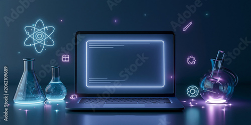 Futuristic science education laptop setup