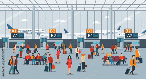 Slika na platnu Airport Terminal Flat Vector Illustration