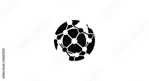 Black and white global network connection icon representing technology and communication.