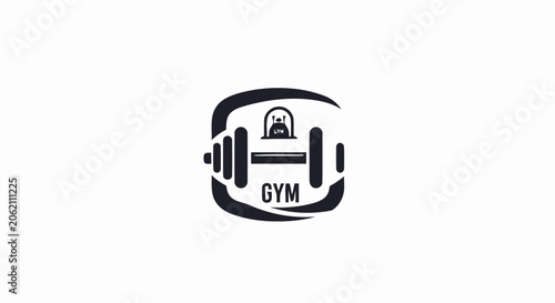 Black and white gym logo design featuring a barbell and kettlebell icon.