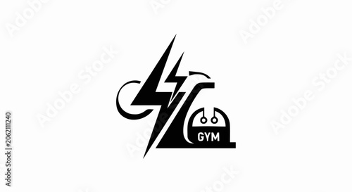 Black and white gym logo icon featuring a lightning bolt and barbell symbol.