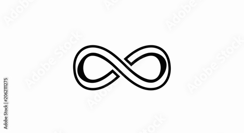 Black and white infinity symbol icon representing eternity and endless loop on a white background.