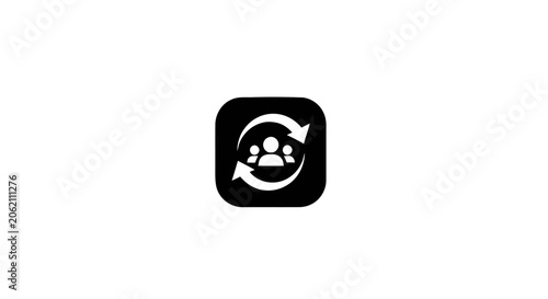 Black and white icon representing team rotation staff turnover or human resources update process.
